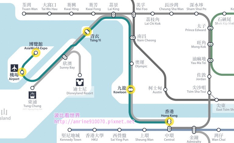 香港機場快線路線圖